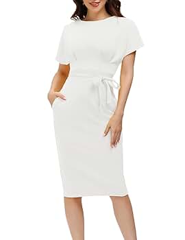 JASAMBAC White Business Dress for Women Professional Office